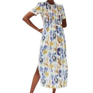 Baum Und Pferdgarten Adamaris Smocked Bodice Midi Dress in Tie Dye Size 38